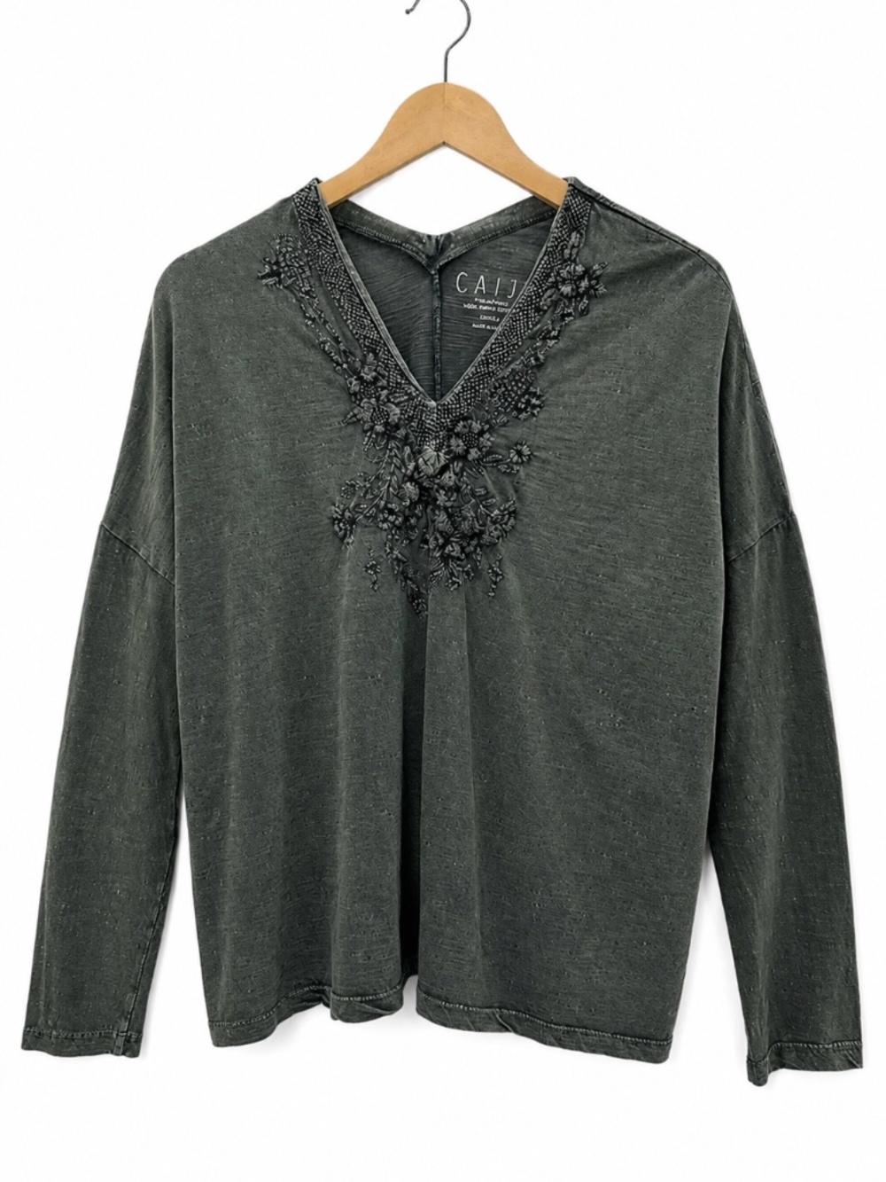 Caite‎ Juliana Embroidered Cotton Long Sleeve Top Boho Artisan V-Neck Small